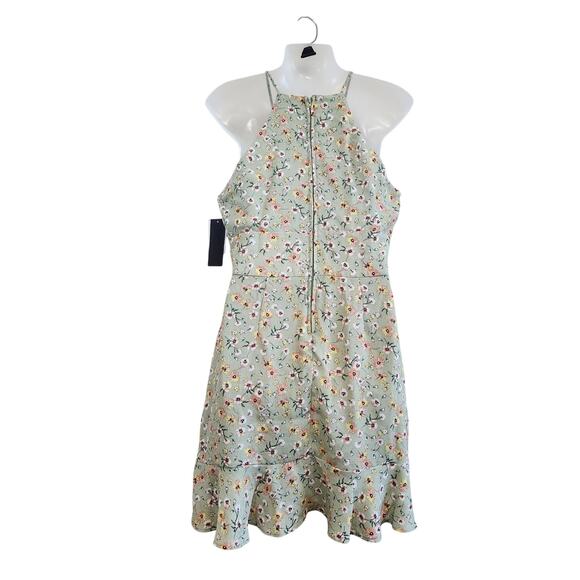 City Triangle Floral Halter Neck Skater Dress Back Zip Green Yellow Size 8 - Picture 2 of 11